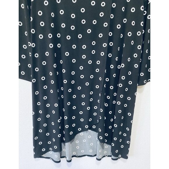 Chicos Top Womens XL Black White Grommet Dot Print Asymmetrical High Low Tunic - Picture 3 of 8